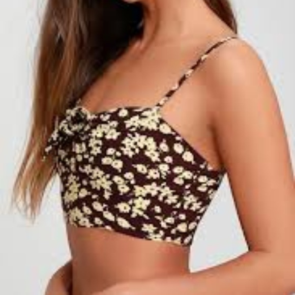 Free People All Mine Burgundy Cropped Floral Top - Picture 1 of 5